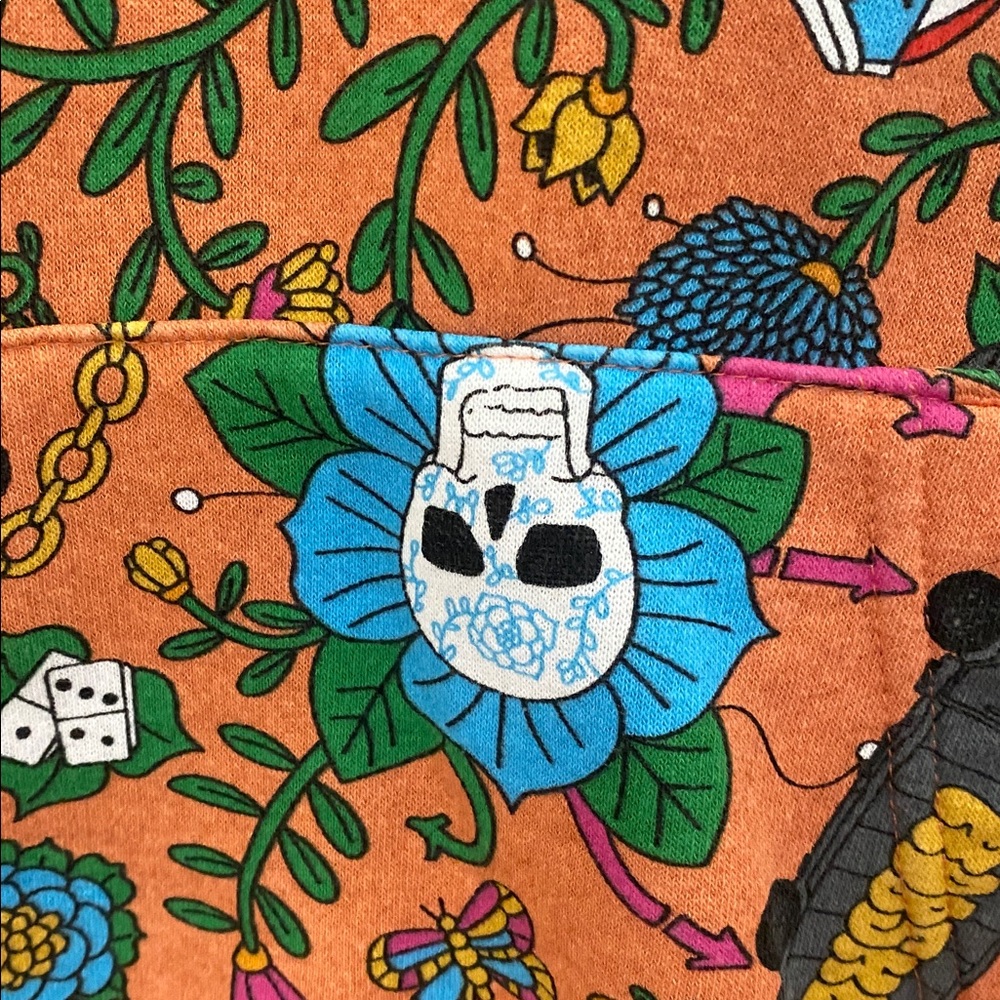 Orange hoodie with skull, dice, dove graphics  with pockets. Small - Picture 6 of 16